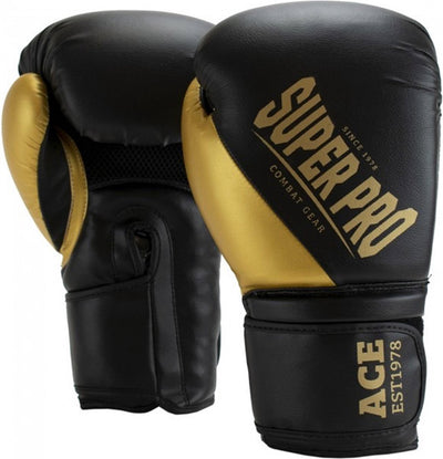 Super Pro Combat Gear Ace (Kick)Boxhandschuhe Schwarzgold 10oz