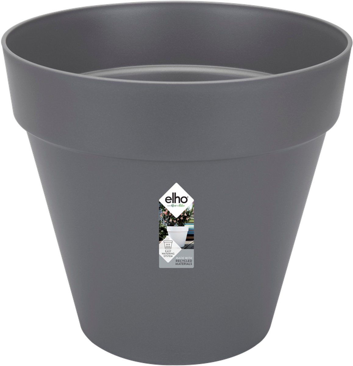 Elho Loft Urban Round 60 – großer Blumentopf für den Außenbereich – Wasserreservoir – 100 % recycelter Kunststoff – ø 58,0 x H 54,0 cm – Anthrazit