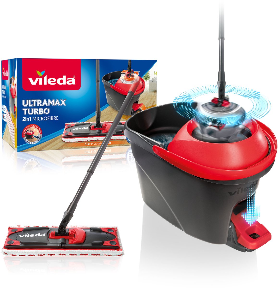 Vileda Ultramax Turbo Komplettset – für alle Bodenarten – komfortables und ergonomisches Wischen