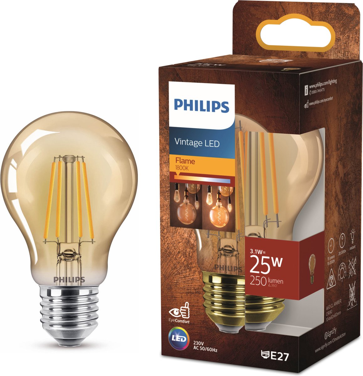 Philips LED-Lampe Gold – 35 W – E27 – extra warmweißes Licht