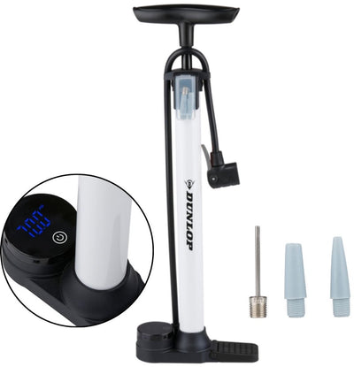 Digitale Fahrradpumpe von Dunlop mit Manometer – Fahrradpumpe passend für Schrader Presta-Ventil – Ballpumpe 120 psi 8,3 bar – inklusive Ventiladapter und Nadel