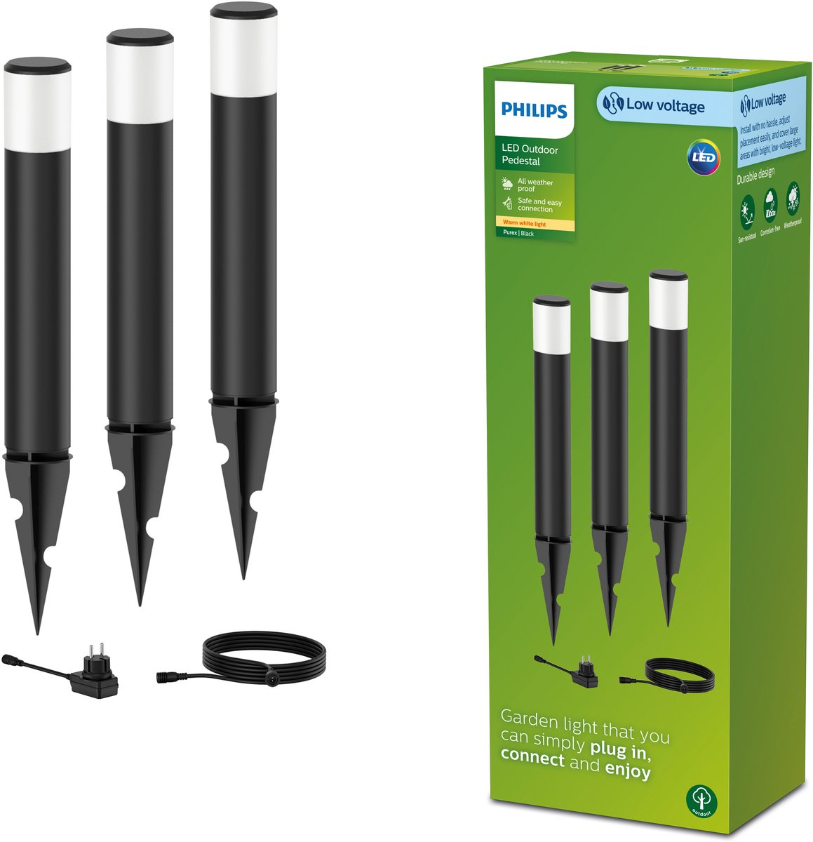 Philips LED Philips Gardenlink Purex 24V Sockellampe mit Spieß - Schwarz - 3er-Set