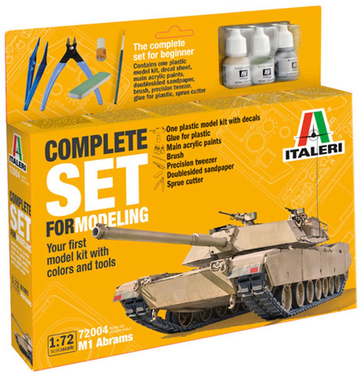 Italeri Modellbausatz Militärfahrzeuge - 72004 M1 Abrams Panzer - Komplettset - Starterkit Kunststoff - 1:72 - Modellbau