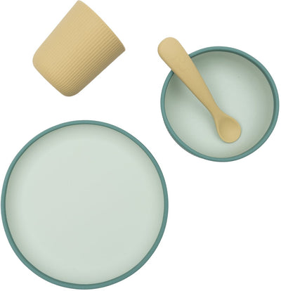Jollein Kindergeschirr-Set aus Silikon – mit Teller, Schüssel, Tasse – Jadetöne