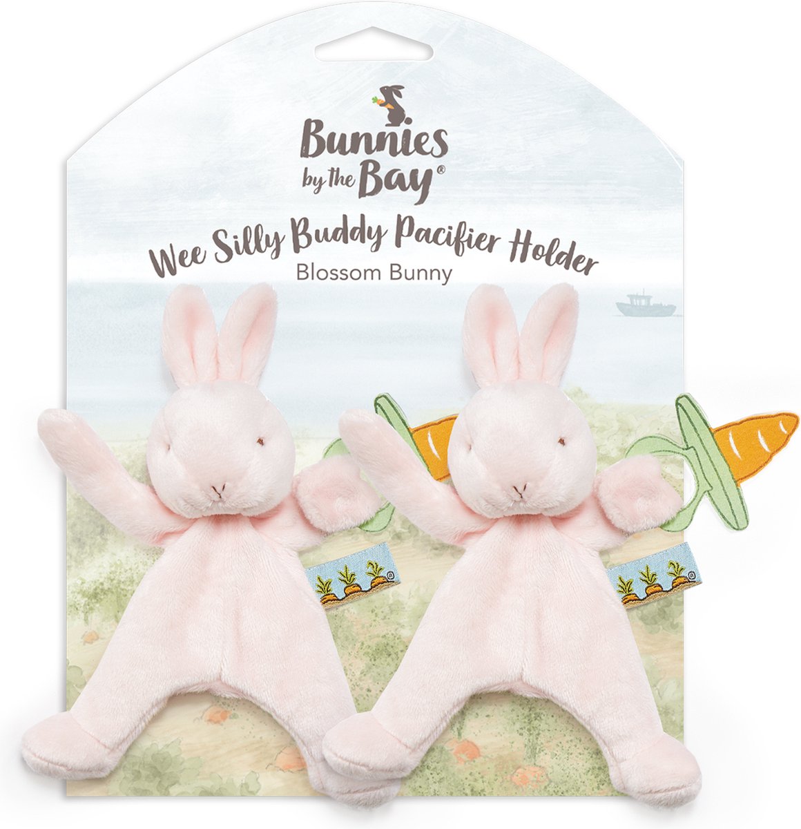Bunnies by the Bay 2er-Set Schmusetücher mit Hasen-Schnullerhalter – Schnullertuch – Klettverschluss für Schnuller – Rosa – 2 Stück