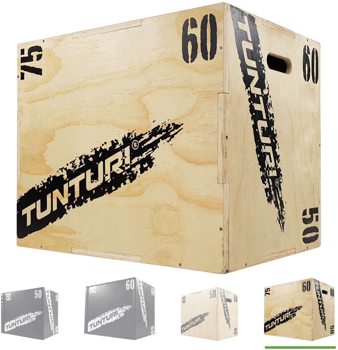 Tunturi Plyo Box für Krafttraining – Fitnessbox aus Holz – extra verstärkt – Sprungbox 50 60 75 cm – inkl. kostenloser Fitnesssaft