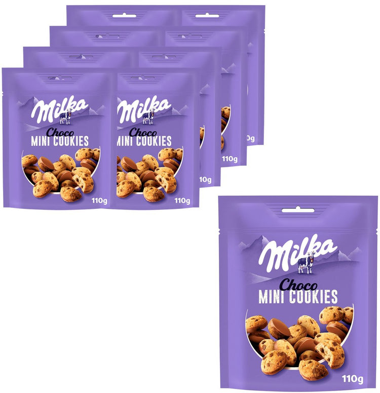 Milka Mini-Kekse 8 Standbeutel x 110 g – Beutel – Kekse zum Teilen und Snacken – Schokoladenkekse – Mini
