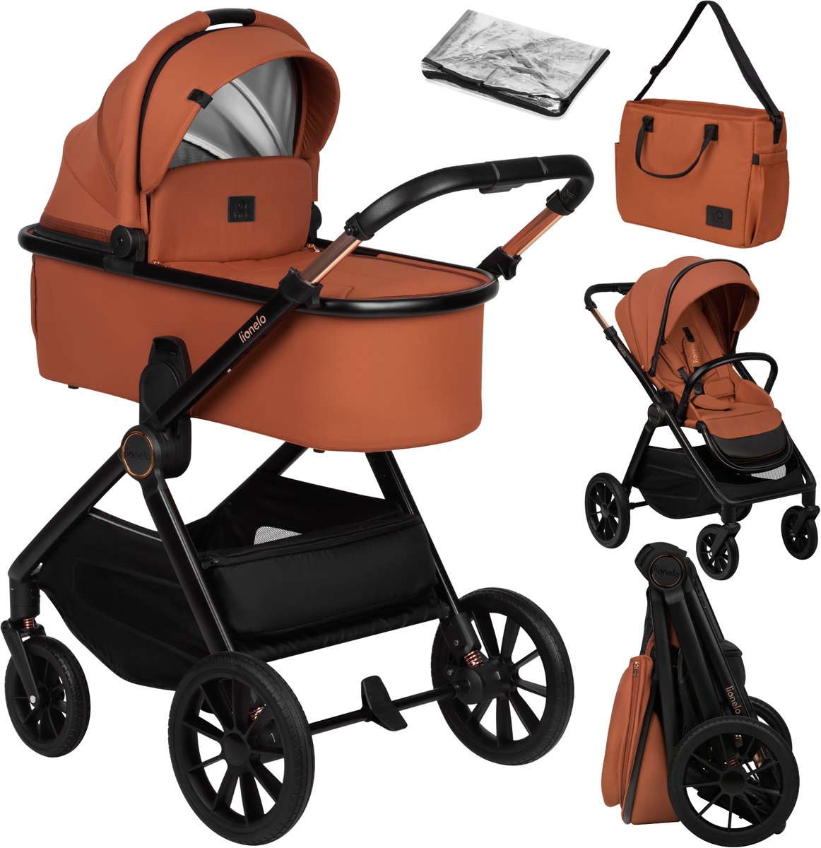 Lionelo Layla Kinderwagen 2 in 1 – XXL-Set – vielseitig und ganzjährig – große Räder – Einhandbedienung – für alle Geländearten – Zubehör-Set