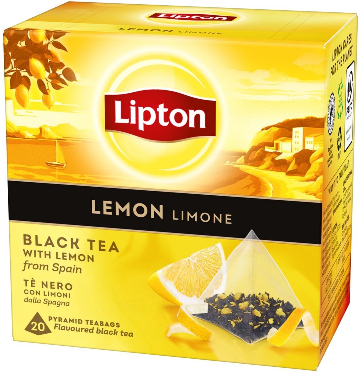 Lipton Zitronentee – 80 Pyramidenteebeutel – schwarzer Tee Zitrone – 4 x 20 Beutel – Vorteilspackung