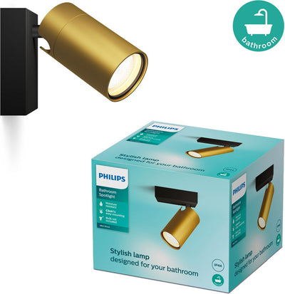 Philips LED Philips Idris Spot – Deckenspot – spritzwassergeschützt IP44 – Schwarz mit Gold – 5 W – Badezimmerlampe – ein Lichtpunkt – nur für LED-Spots geeignet
