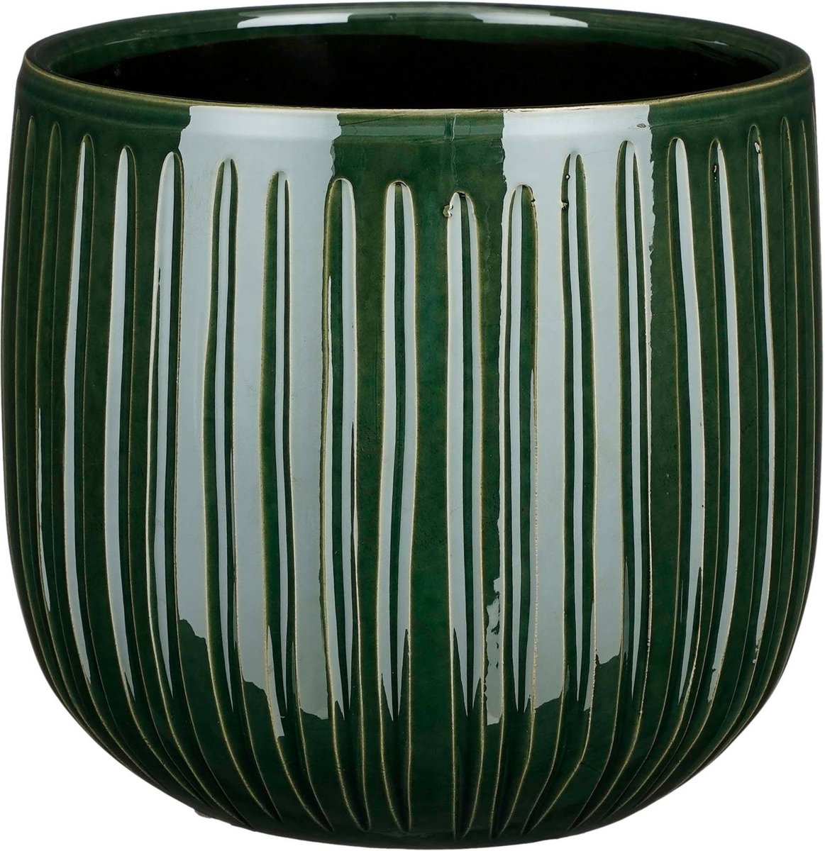 Mica-Dekorations-Pflanztopf – Keramik – dunkelgrüne Glanzrippen – T21 x H19 cm – Blumentopf
