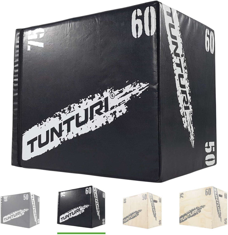 Tunturi Plyo Box für Krafttraining – Fitnessbox aus Holz mit weichem Bezug aus EVA-Material – Sprungbox 40 50 60 cm – inkl. kostenlose Fitness-App