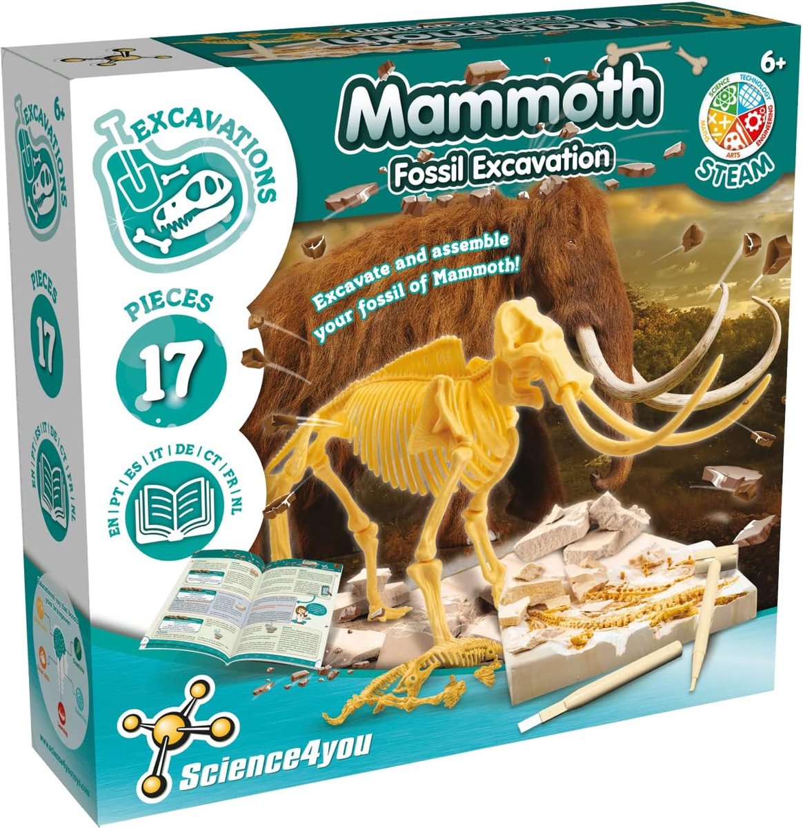 Science 4 you science4you Mammutfossil-Ausgrabung – Tauchen Sie mit diesem Ausgrabungsset für Kinder ab 6 Jahren in die Vorgeschichte ein