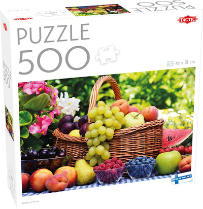 Tactic Obstkorb – Puzzle – 500 Teile – Korb mit bunten Früchten – Stillleben und Essensillustration – hohe skandinavische Qualität