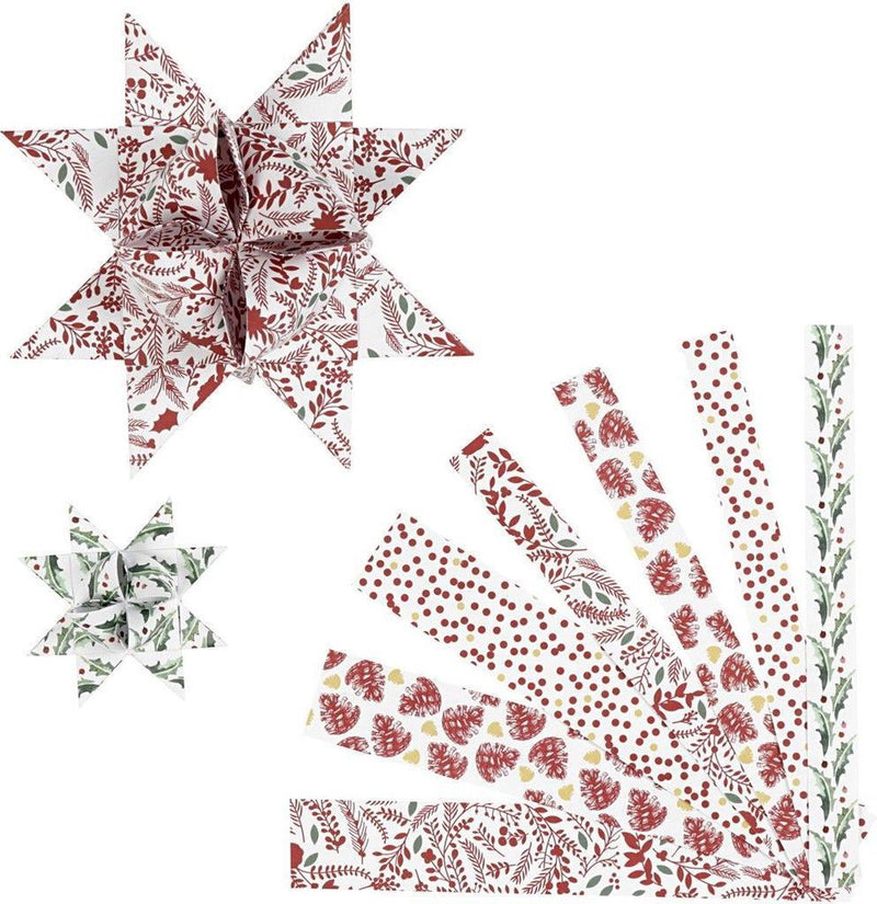 Vivi Gade Papierflechtstreifen, L: 44+78 cm, B: 15+25 mm, T 6,5+11,5 cm, rot, weiß, 48 Streifen 1 Box