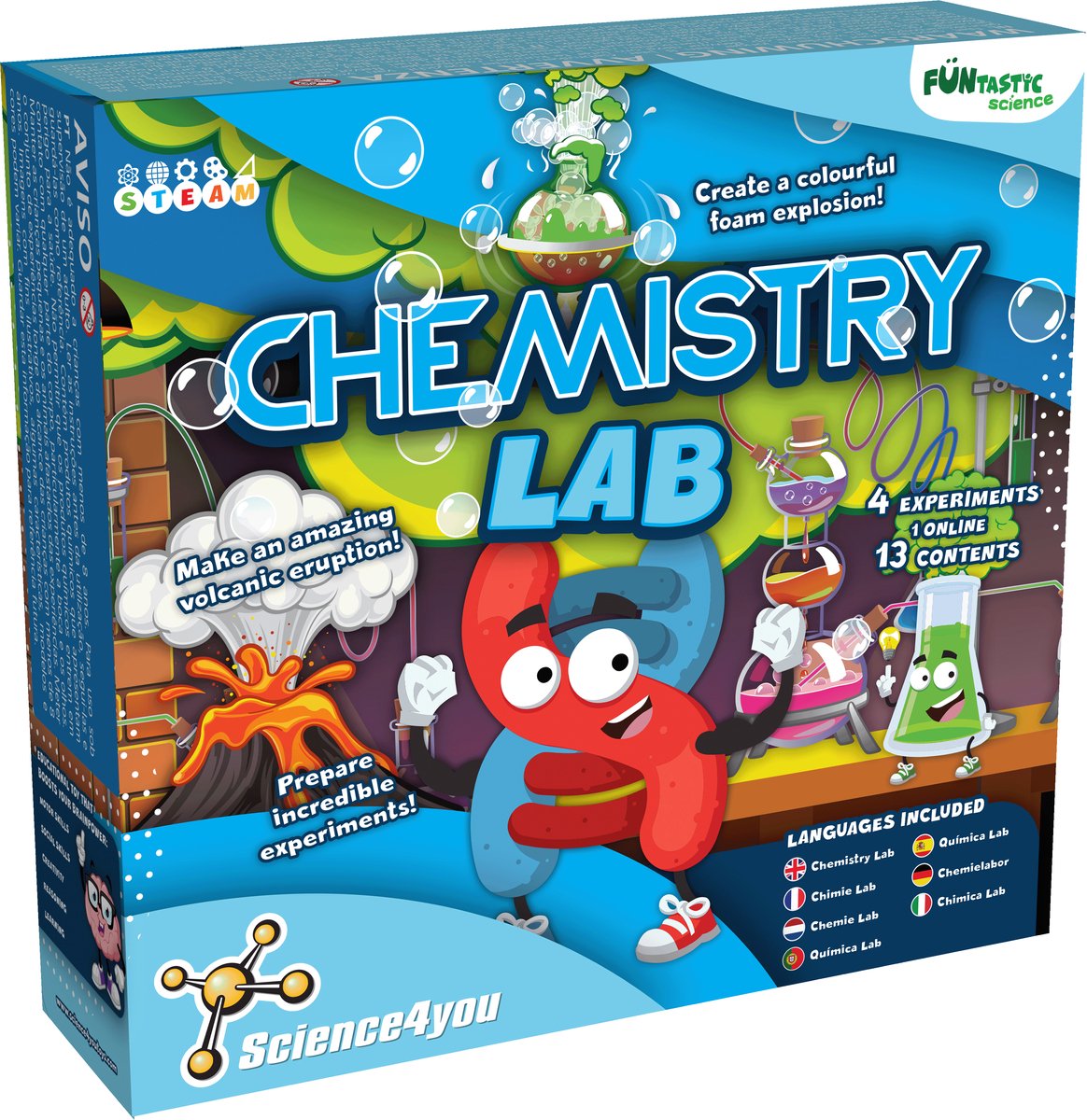 Science 4 You Science4You Funtastic Chemielabor – Wissenschaftsspielzeug für Kinder – Chemie-Set – Schaumstoffsäulen – Lehrbuch: Bereiten Sie unglaubliche Experimente vor!