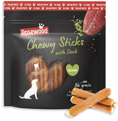 Rosewood Kausticks Hundesnack Ente mittel – Kausticks aus Rindsleder – Vorteilspack 500 g – getreidefrei – ohne künstliche Zusatzstoffe