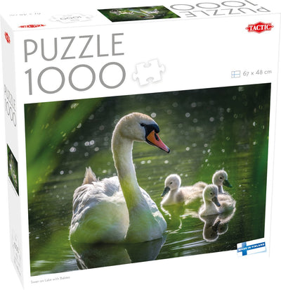 Taktik Schwan auf See mit Babys – Puzzle – 1000 Teile – Schwanenfamilie in der Natur – beruhigende Tierfotografie – hohe skandinavische Qualität