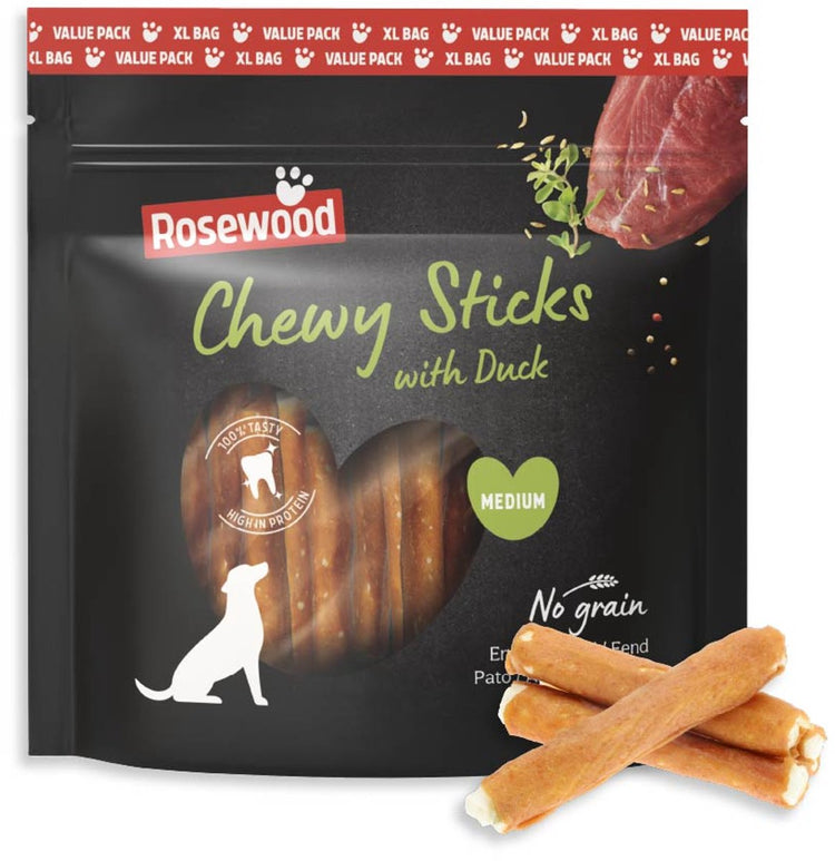 Rosewood Kausticks Hundesnack Ente mittel – Kausticks aus Rindsleder – Vorteilspack 500 g – getreidefrei – ohne künstliche Zusatzstoffe