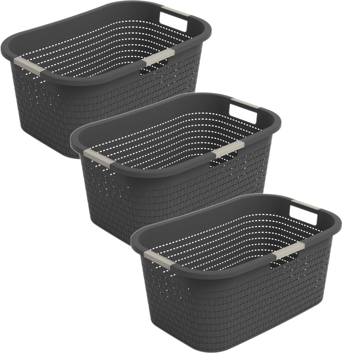 Rotho Country Wäschekorb - 3er-Set - 40 ltr - Anthrazit