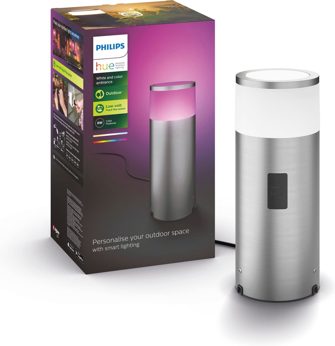 Philips Hue Calla Sockellampe – weißes und farbiges Licht – Edelstahl – niedrig