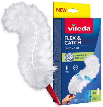 Vileda Flex Catch – Staubbesen mit kurzem Stiel – 2 Ersatzminen inklusive – rutschfest – flexibler Kopf – 179432