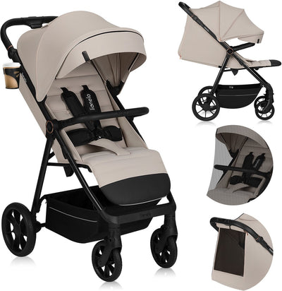 Lionelo Iva – Kinderwagen Buggy Premium – 6 Monate 4 Jahre (bis 22 kg) – 360° drehbare Räder mit Federung – Magnetgurt – XXL-Sonnenverdeck UPF50 – verstellbare Rückenlehne, Fußstützen-Schiebegriff – großer Einkaufskorb – Stadtgelände – Kinderwagen
