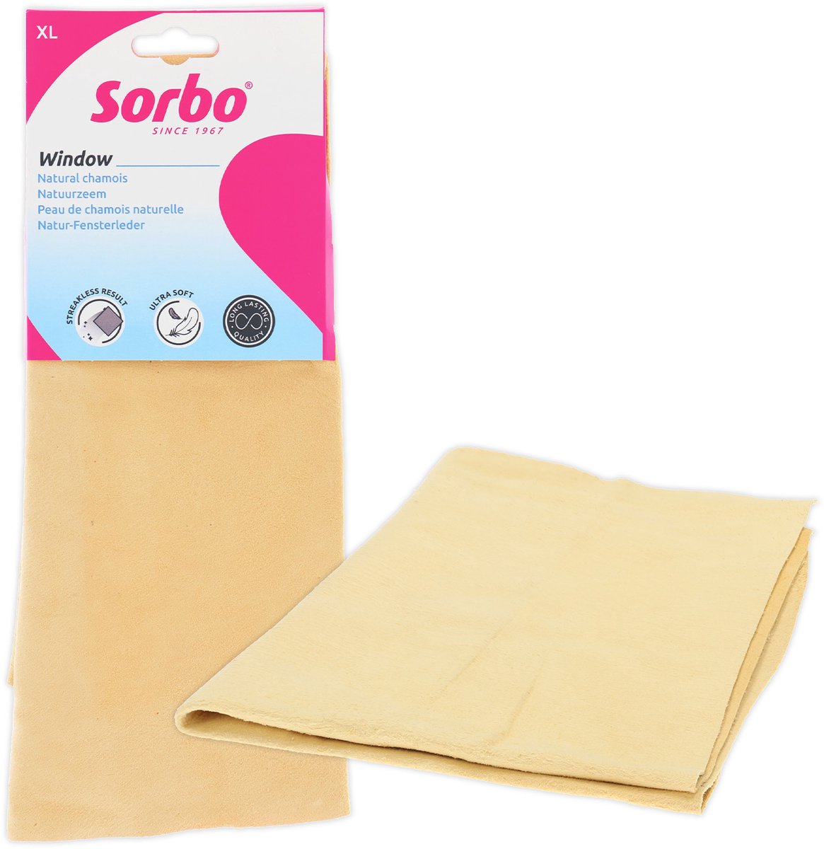 Sorbo Natural Chamois XL – 38 x 59 cm – echtes Schafsleder – hervorragende Saugfähigkeit für streifenfreie Reinigung