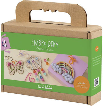 Creativ Company Mini-Hobby-Set Stickerei, Schmetterling, Muschel, Regenbogen, verschiedene Farben, 1 Box