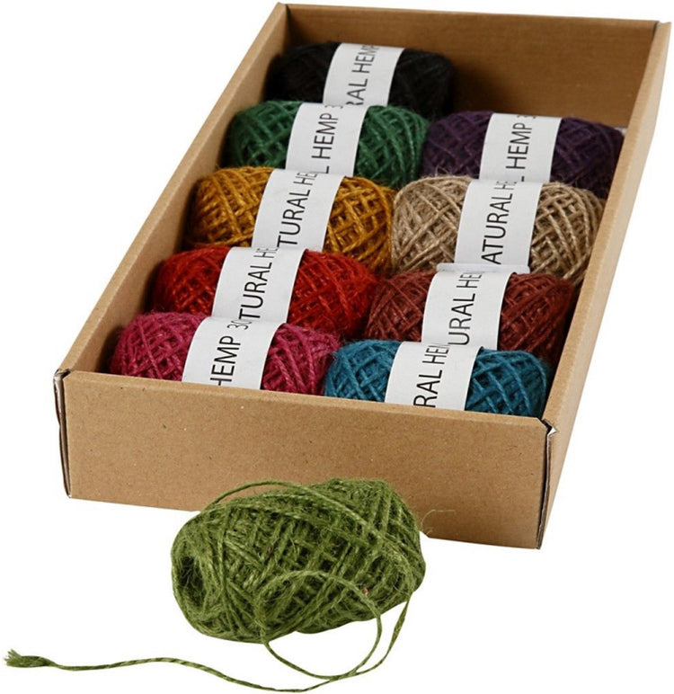 Creativ Company Naturhanf, Stärke 1-2 mm, verschiedene Farben, 10x30 m 1 Karton