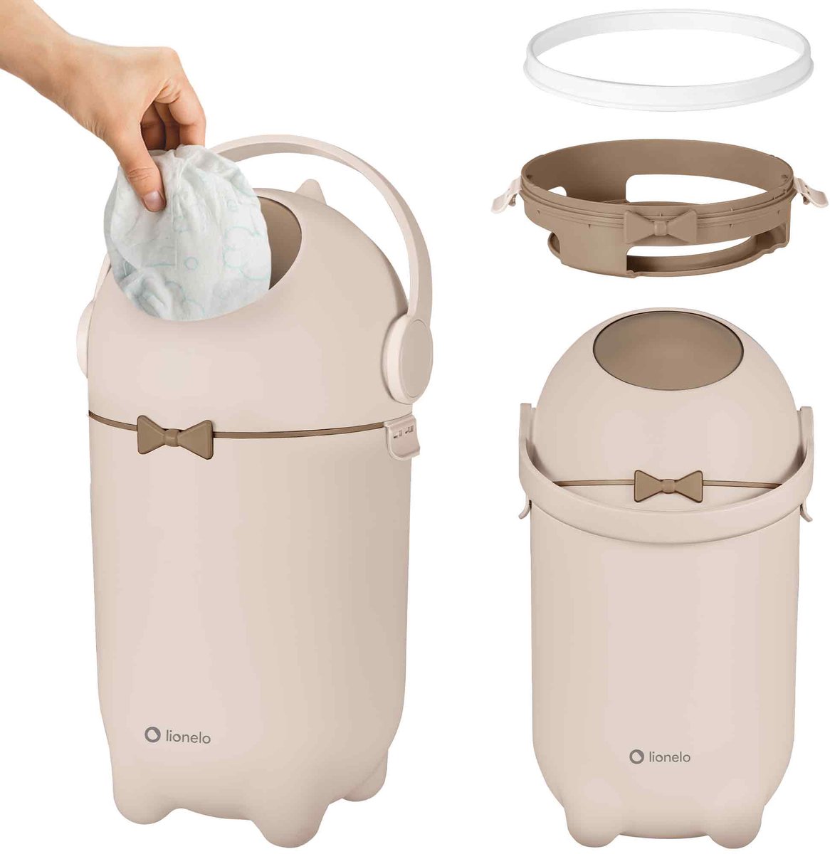 Lionelo purebin – geruchsresistenter Windeleimer 10l – ohne Nachfüllungen (Universalbeutel) – Einhandbedienung – hygienisches luftdichtes System