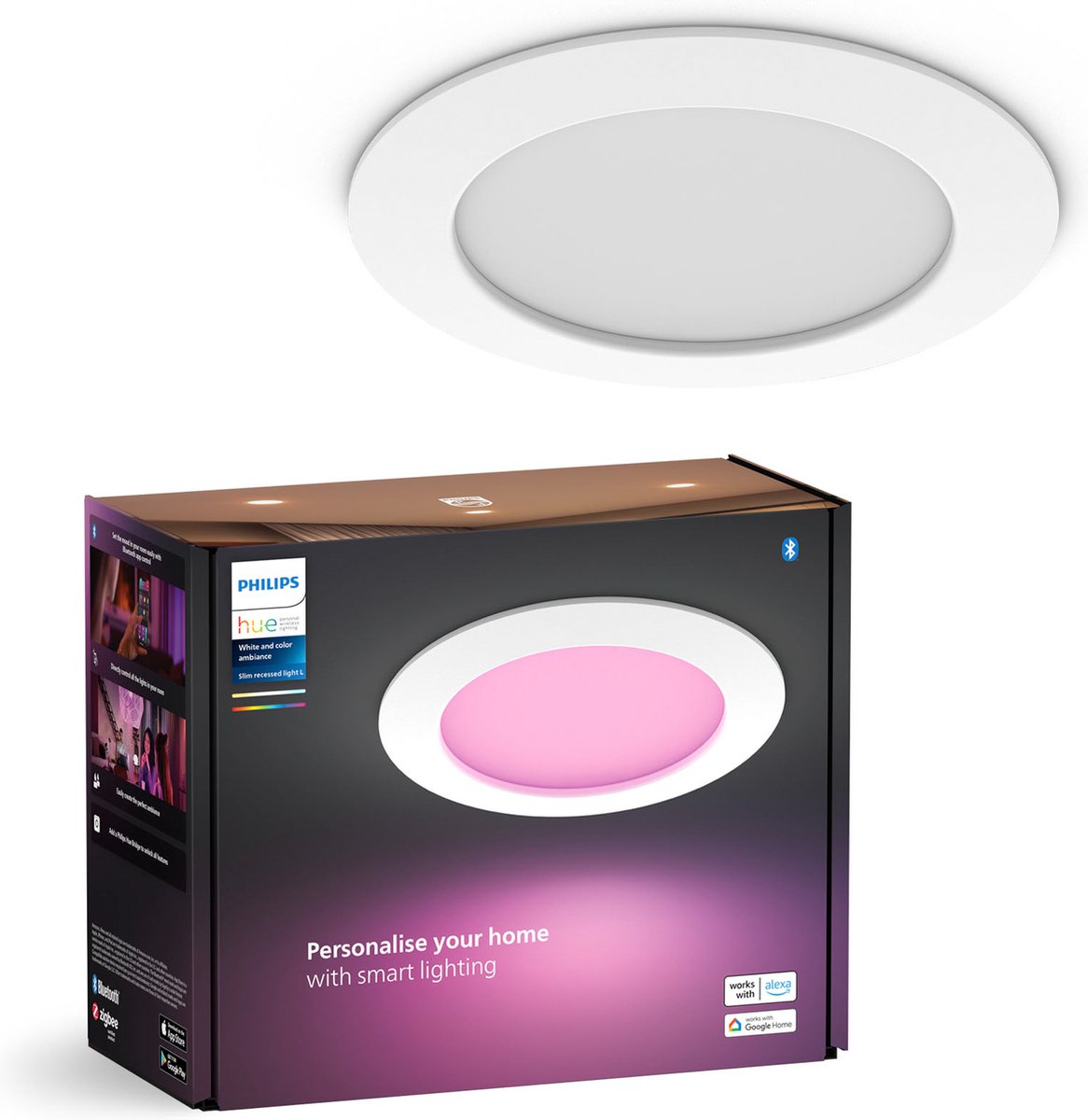 Philips hue Einbaustrahler dünn – weißes und farbiges Licht – ø170 mm – weiß