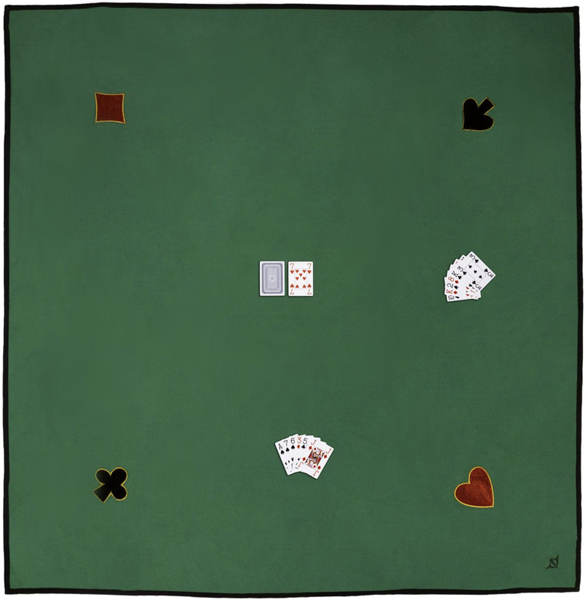 Engelhart Kartenteppich – 150 x 150 cm – 100 % Baumwolle – mit 4 Applikationen – waschbar – extra großer Spielteppich für Kartenspiele und Spieleabende –