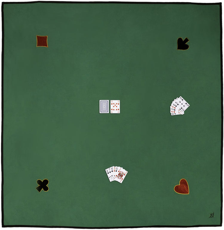 Engelhart Kartenteppich – 150 x 150 cm – 100 % Baumwolle – mit 4 Applikationen – waschbar – extra großer Spielteppich für Kartenspiele und Spieleabende –