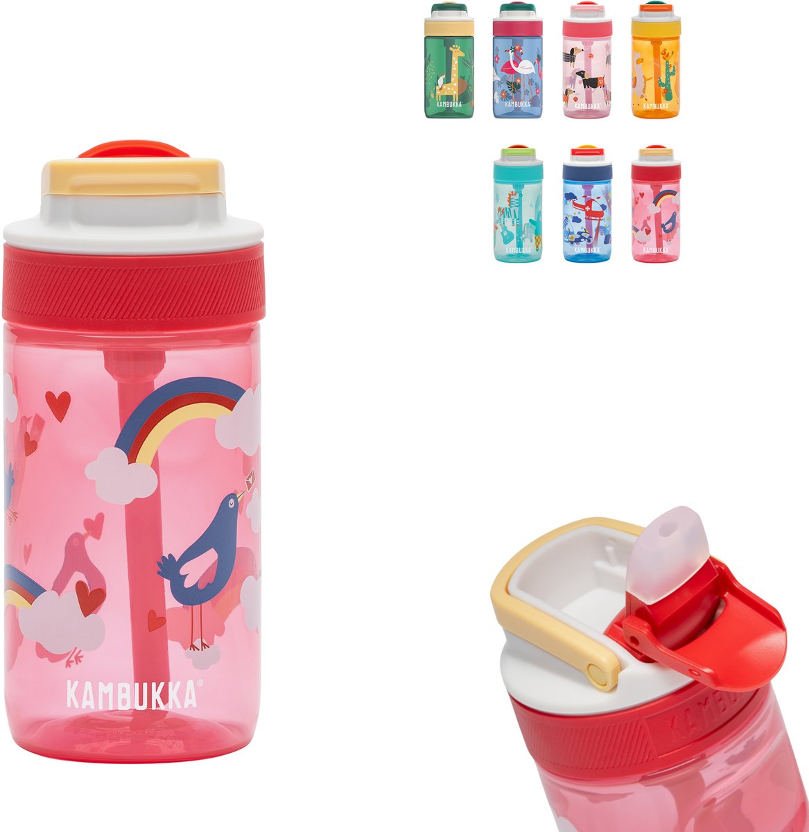 Kambukka Lagoon Trinkflasche für Kinder 400ml Love Birds – mit integriertem Strohhalm – Trinkflasche für Kinder – Trinkbecher für die Schule