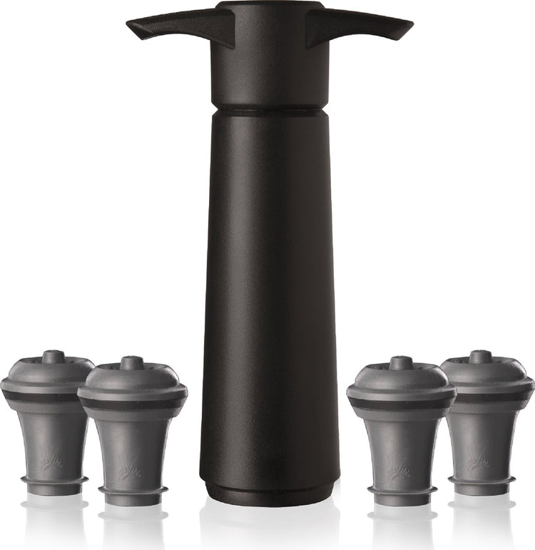 Vacuvin Vacu Vin Weinsparer schwarz | Vakuum-Weinpumpe | 4 Vakuum-Weinverschlüsse