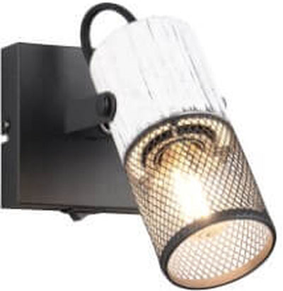 Trio tosh - spot - schwarz und weiß - exkl. 1x E14 15W - Wandspot mit Schalter - Holzelemente in Weiß