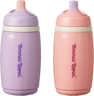Tommee Tippee isolierter Aktiv-Trinkbecher – 2 Stück – 266 ml – auslaufsichere Wasserflasche für Kleinkinder ab 12 Monaten – Rosa und Lila