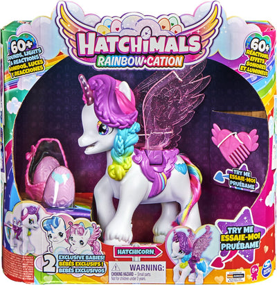 Hatchimals-Colleggtibles – interaktives Hatchicorn-Einhorn mit schlagenden Flügeln, über 60 Lichtern und Geräuschen und 2 einzigartigen Babys