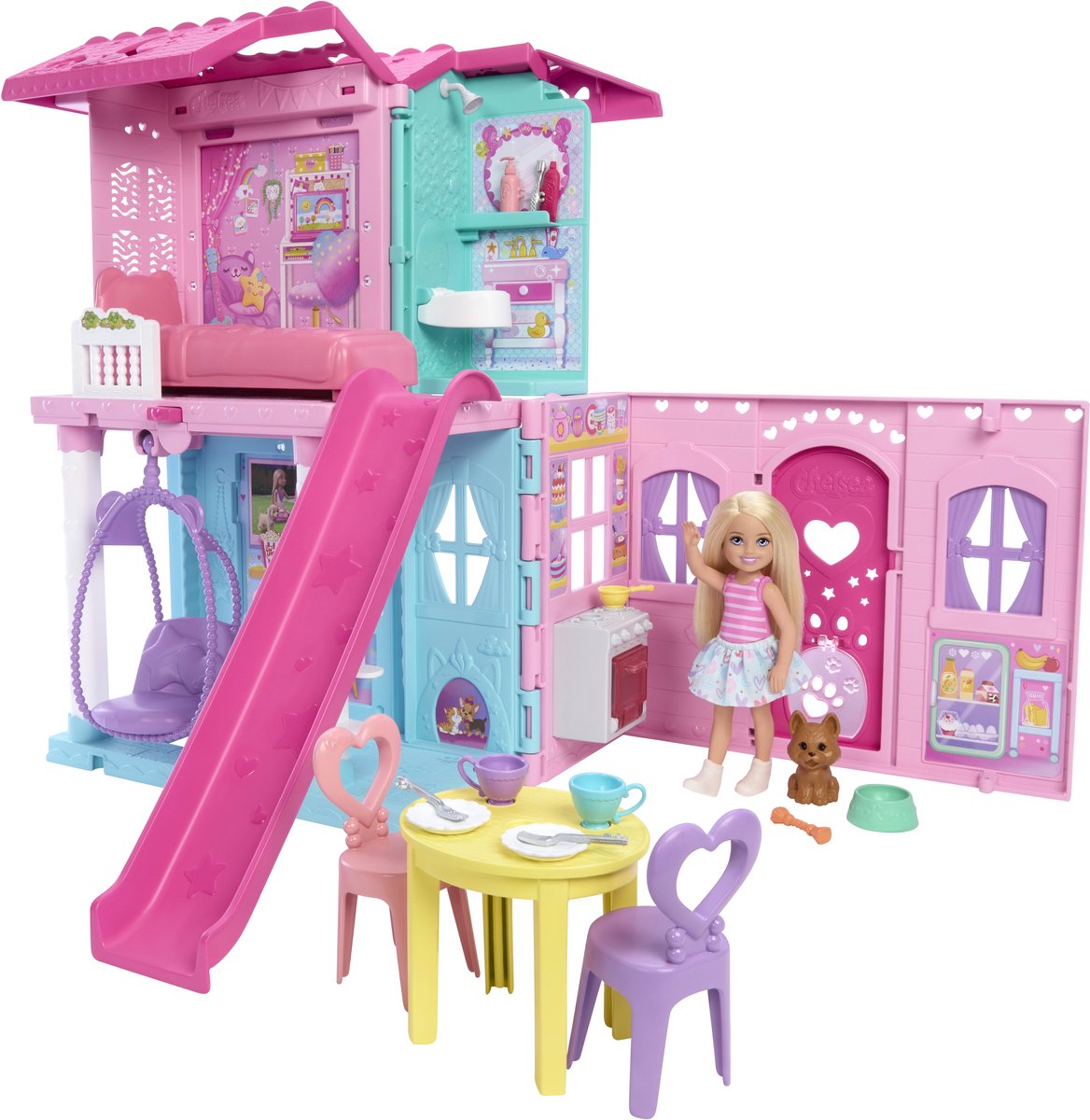 Mattel Barbie-Puppenhaus Chelsea Pop-up-Haus-Spielset mehrfarbig.