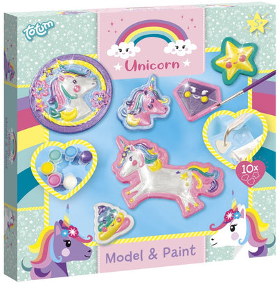 Totum Einhorn Gipsfiguren gießen und bemalen – Bastelset 10 Figuren – Kreativspielzeug ab 5 Jahren inklusive Farbe Regenbogenfarben
