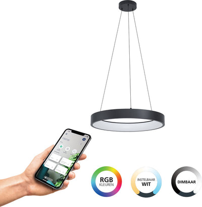 Eglo connect.z marghera-z smarte Hängelampe – ø 60 cm – Schwarz und Weiß – einstellbares RGB-Weißlicht – dimmbar – Zigbee