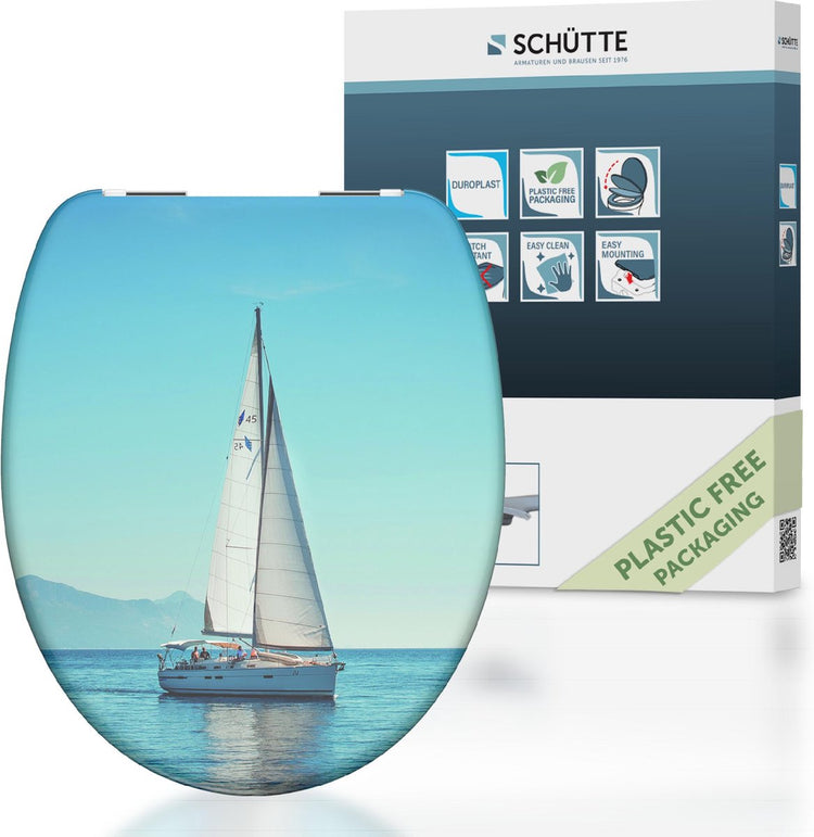 Schütte WC-Sitz 82148 Segeln - Duroplast - Absenkautomatik - Chromscharniere - Dekor - 1-seitiger Druck