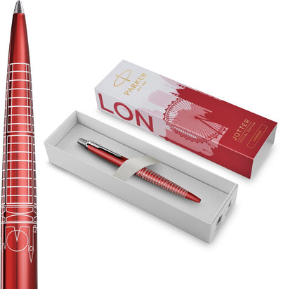 Parker Jotter-Kugelschreiber | Sonderausgabe | London-Rot mit Chromdetails | mittlere Feder | blaue Tinte | Geschenkverpackung