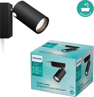 Philips LED Philips Idris Spot - spritzwassergeschützt IP44 - Schwarz - 5W - Badezimmerlampe - ein Lichtpunkt - nur für LED-Spots geeignet