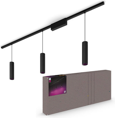 Philips Hue Perifo Deckenschienenbeleuchtung – weißes und farbiges Licht – 3 Hängelampen – Schwarz – Basisset