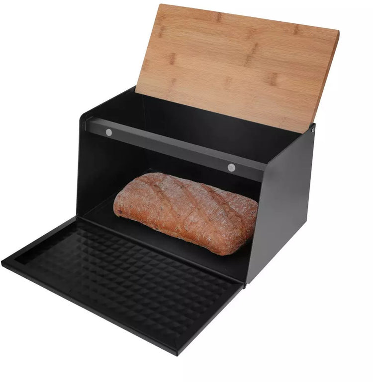 Klausberg Brotkasten aus Stahl und Bambus – Schwarz – 35,5 x 17(21,5) x 20 cm – hygienisch und ökologisch – Brotkasten – Brotkasten