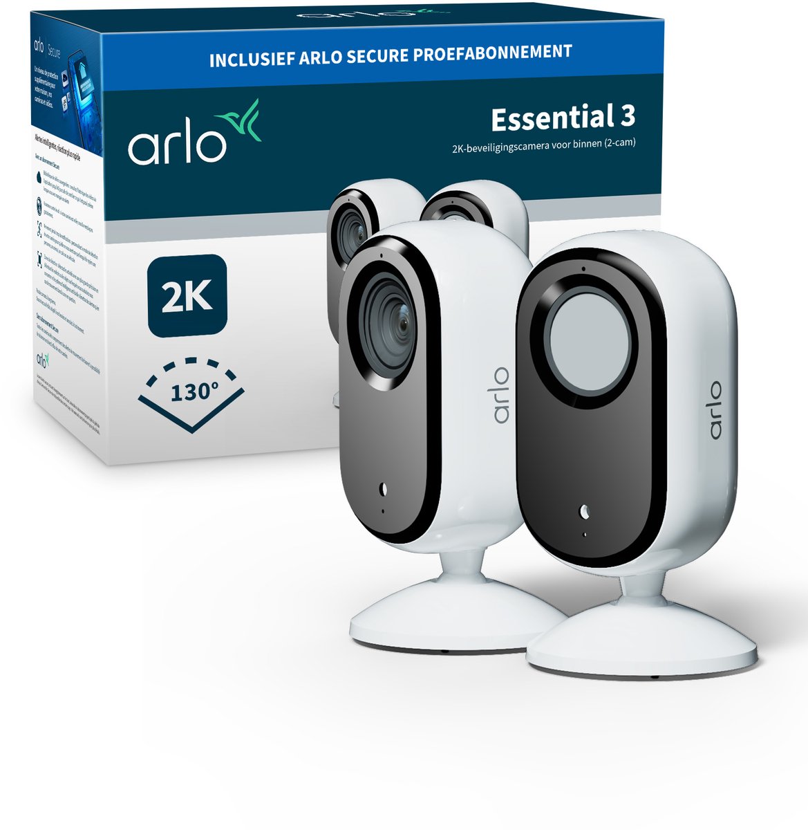 Arlo Essential3 2K Sicherheitskamera für den Innenbereich - 2 IP-Kameras