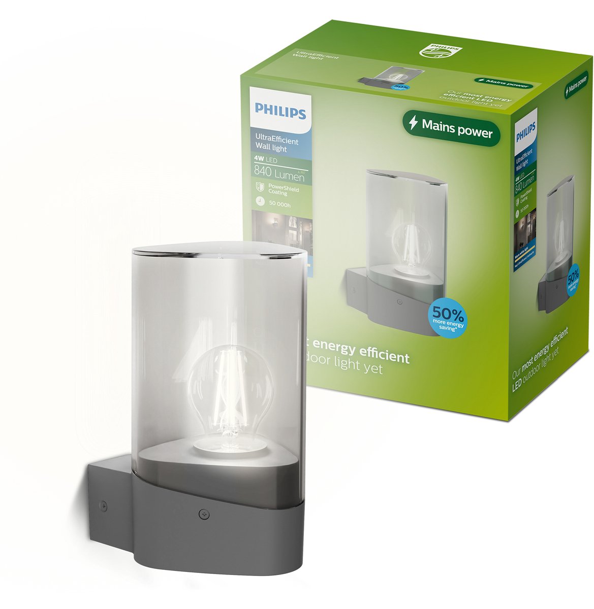 Philips LED Philips Nayl Wandleuchte – Außenbeleuchtung – E27-LED-Lampe im Lieferumfang enthalten – warmweißes Licht: 2700 K – Anthrazit – Powershield-Beschichtung