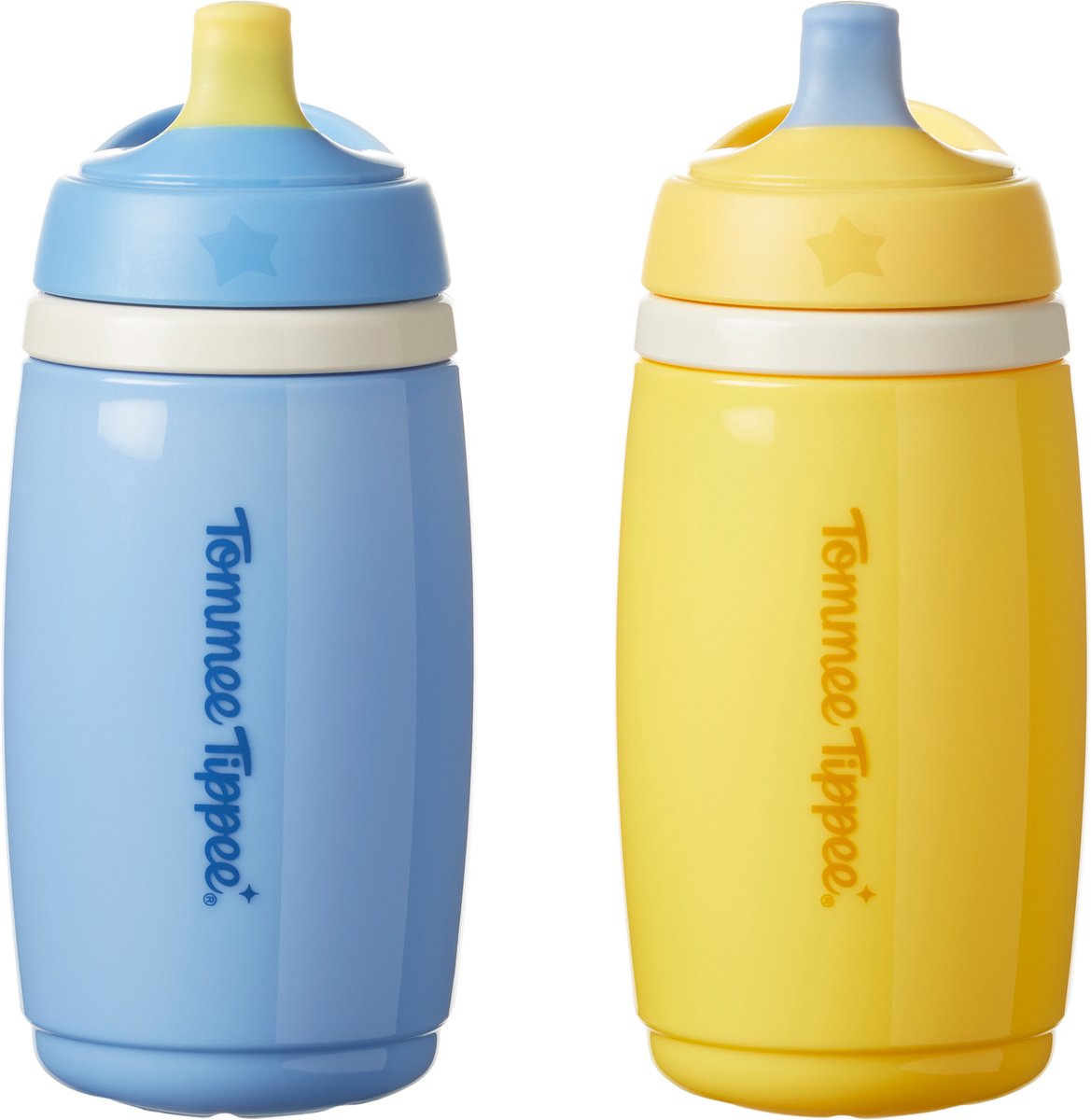 Tommee Tippee isolierter Aktiv-Trinkbecher – 2 Stück – 266 ml – auslaufsichere Wasserflasche für Kleinkinder ab 12 Monaten – Blau und Gelb